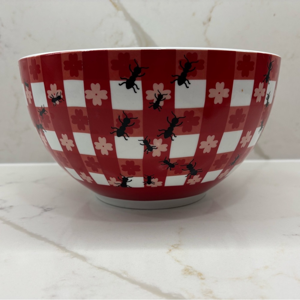 Pier 1 Imports Red Checkered Picnic Serving Bowl Ants Retro Inspired Kitsch